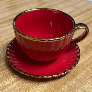 Red and Gold Teacup and Saucer Set